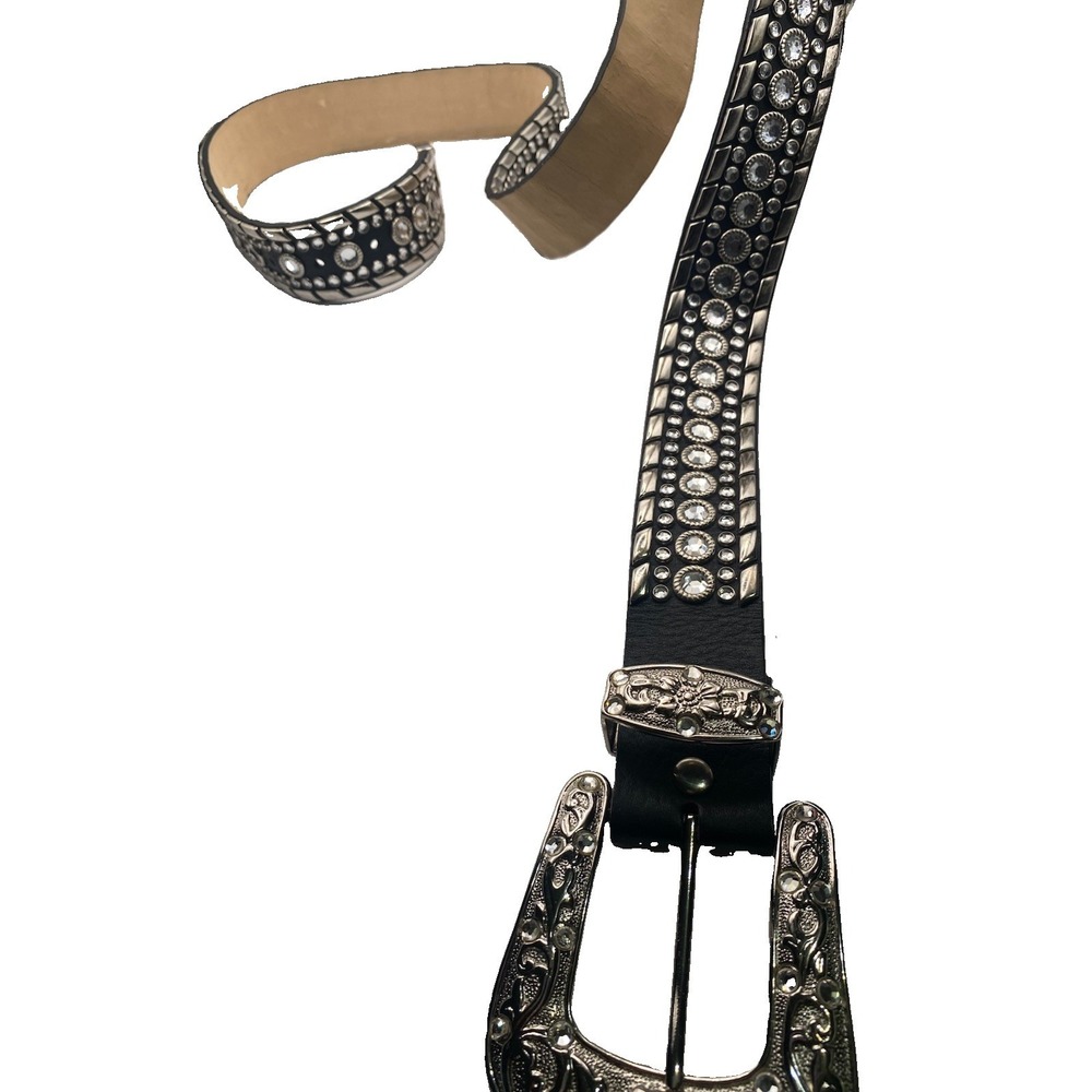 Rhinestone Black Genuine Leather Western Apparel Belt XL